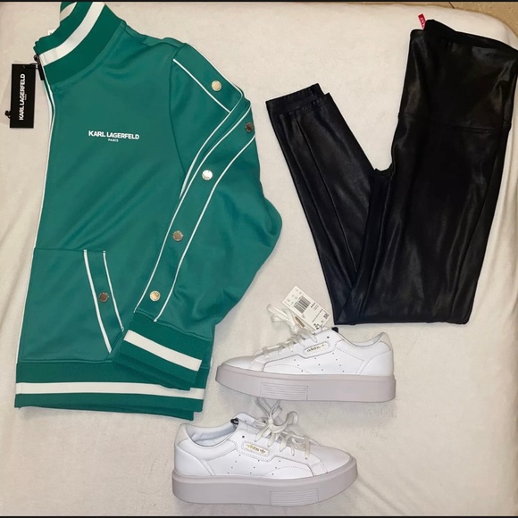 New! Karl Lagerfeld Paris Snap Side Logo Track Jacket Size XL Jade Green🤍 - Picture 4 of 15